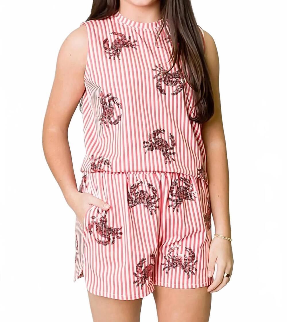 NEW BELLE CHER sequin crab top in red